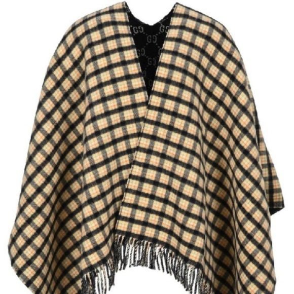 Gucci Poncho GG Logo Reversible Fringed 100% Wool - Picture 5 of 16
